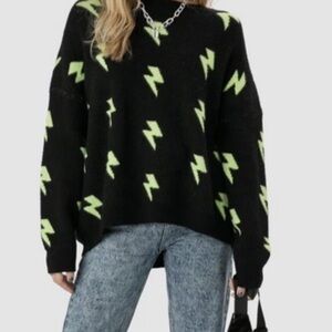 Adika Black Sweater with Neon Green Accents
